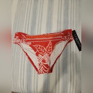 La Blanca Red and White Leaf Bikini Bottom